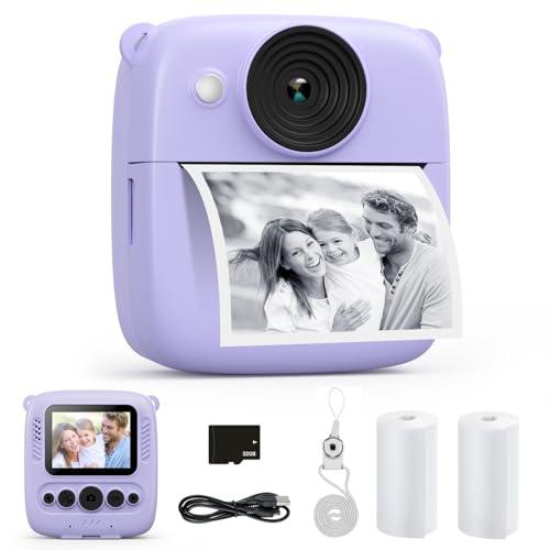 CalineGam Macchina Fotografica Bambini Istantanea, 2.0 Pollici Fotocamera Digitale Bambini con 32GB Scheda e Carta Fotografica, Regali di Natale Compleanno per 4 5 6 7 8 9 10 Ragazze Ragazzi (Viola)