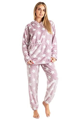 CityComfort Set Pigiama Donna Invernale in Pile, Pigiami con Cappuccio, 2 Pz Abbigliamento da Casa, Regalo Donna Adolescenti (Stella Rosa,M)