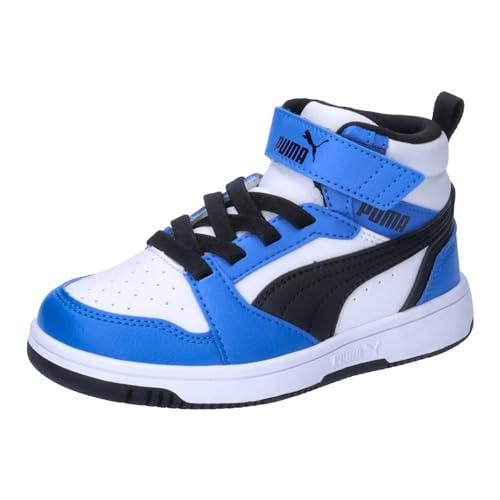 PUMA Puma Rebound V6 Mid Ac+ Ps, Scarpe da ginnastica Unisex - Bambini e ragazzi, Puma White Puma Black Racing Blue, 32 EU