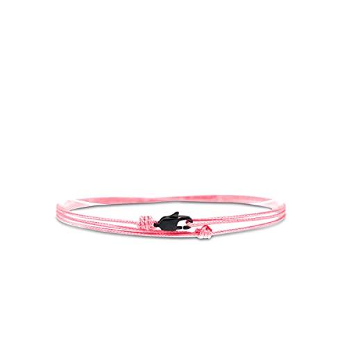 Cavigliere Sottile Da Uomo e Donna Con Chiusura a Clip Fatta a Mano - Gioielli Da Surfista - Cavigliere In Tessuto Minimalista - 100% Impermeabile e Regolabile (Rosa Nero)