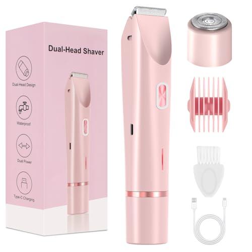 Brigin Rasoio Elettrico Donna,2 in 1 Rasoio Elettrico Corpo IPX7 Impermeabile,Rasoio Intimo Donna a Secco e Bagnato,Indolore Rasoio Parti Intimer, facile da pulire