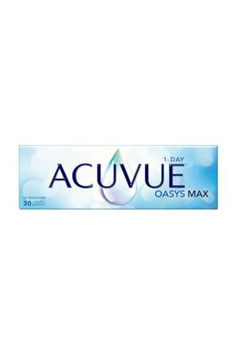 ACUVUE OASYS MAX 1-Day, lenti a contatto giornaliere; Comfort tutto il giorno e visione nitida, filtrano la maggior parte della luce blu-viola;-1.75 diottrie; BC 8.5; DIA 14.30; 30 lenti