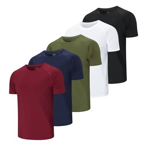 Cimic 5 Pezzi Maglietta Uomo Manica Corta T Shirt Palestra Trekking Running Maglia Traspirante Maglietta Sport Maglie Abbigliamento Estive Padel Sportiva Tshirt 510 Black White Green Navy Red L