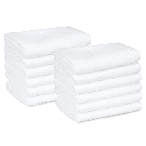 Amazon Basics Set Asciugamani Bagno Spugna 100% Cotone Asciugamani Viso 30x30 cm, Bianco, Confezione 12 Pezzi