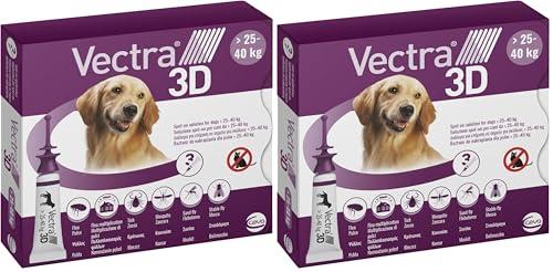 VECTRA 3D Antiparassitario per Cane 3 Pipette Antipulci, Antizecche e Antizanzare per cani 25/40 kg Protegge da Pulci, Zecche, Flebotomi e Mosche (Confezione da 2)