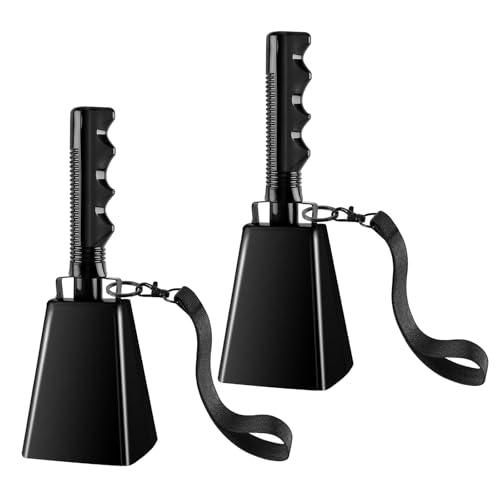 Junhonze 2 Pezzi Campana Da Mucca In Acciaio - Grandi Campanelli Da Tifo - Cowbell Con Manico, Con Cinturino Da 17 Cm, Adatto Per Partite Di Calcio, Eventi Sportivi, Fattorie E Feste