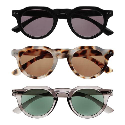 OPULIZE RIO - Set da 3 Occhiali da Lettura con Lente da Sole - Montatura Bordo Superiore Piatto - UV400 - Nero, Marrone, Grigio - Uomo Donna - SSS53-127- +1.50