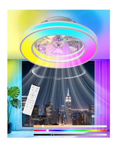 GLOFAN Ventilatore da Soffitto con Luce, Motore DC Silenzioso Lampadario Ventola LED Dimmerabile 3000K-4000K-6500K-RGB, 6 Velocità Plafoniera Ventilatore con Telecomando per Camera da Letto, Cucina