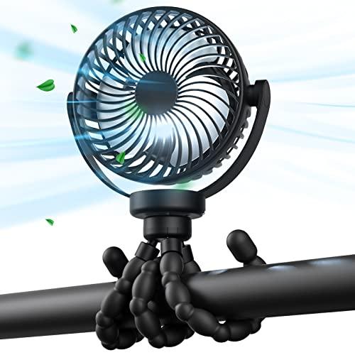 VOSFEEL Ventilator per Passeggino, Ricaricabile 5200 mAh Ventilatore Portatile con Treppiede Flessibile, per Passeggino, Tapis Roulant, Culle, Tenda