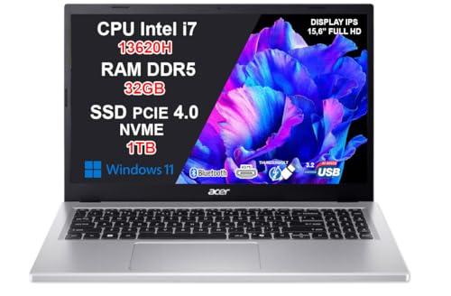acer Aspire Go 15 Pc Portatile i7-13620H, 32GB RAM DDR5, 1TB SSD, Notebook, Computer Portatile con Wi-Fi 6, BT 5.0, 2x USB-C, Display 15.6