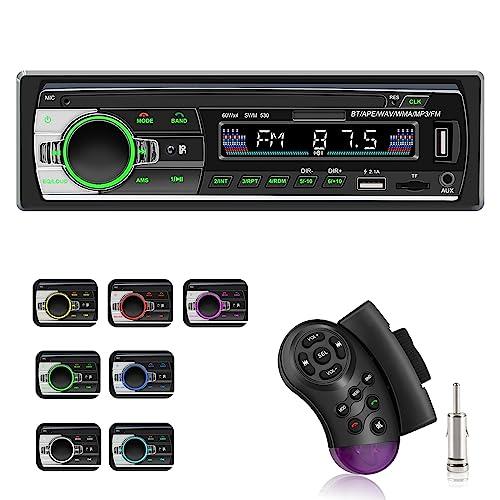 Autoradio Bluetooth, GOKOCO Stereo auto 1 Din Car Radio FM Ricevitore 60w x 4 con 7 Luci a Colori e Telecomando, Supporta Mp3/ Usb/Sd/Tf/Aux/File