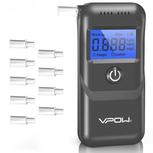 VPOW Etilometro Portatile Certificato, Alcol Test con Display LCD Blu Digitale, Precisione di Grado, Etilometro Portatile Personale per Uso Domestico e Professionale - Grigio