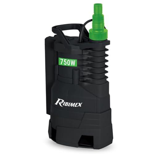 Ribimex Pompa Sommersa per Acque Scure con Particelle fino a 35 mm, 750W, Portata 13.500L/h, Profondità Max 7 m, Prevalenza 8 m, Galleggiante Integrato, Modalità Manuale/Automatica - PRPVC753AS