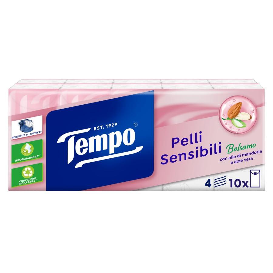 Tempo Fazzoletti Tascabili Pelli Sensibili, 10 Pacchetti da 9 Fazzoletti
