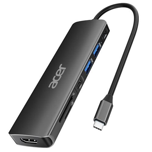 Acer Hub USB C 7 in 1, USB C Adattatore con 4K HDMI, 2 USB-A 3.0 5Gbps, PD 100W, Lettore Schede SD/TF, Sdoppiatore Multi USB per Computer/MacBook Pro Air/iPad/iPhone 15/Surface/Steam Deck (Nero)