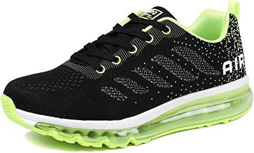 Uomo Donna Air Scarpe da Ginnastica Corsa Sportive Fitness Running Sneakers Basse Interior Casual all'Aperto Black Green 42 EU
