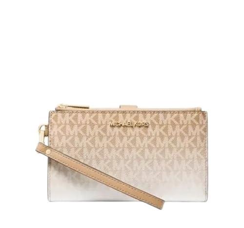 Michael Kors Portafoglio Jet Set con cinturino da polso grande con doppia zip (Husk), Buccia, Large