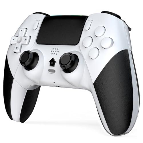 Shiptree Wireless Controller per PS-4, Gamepad Joystick Controller per Ps4/Pro/Slim/PC con Turbo & Macro M1/M2,Controllers con Touch Panel/Doppia Vibrazione/6-Axis/3.5mm Jack Audio (Bianco)