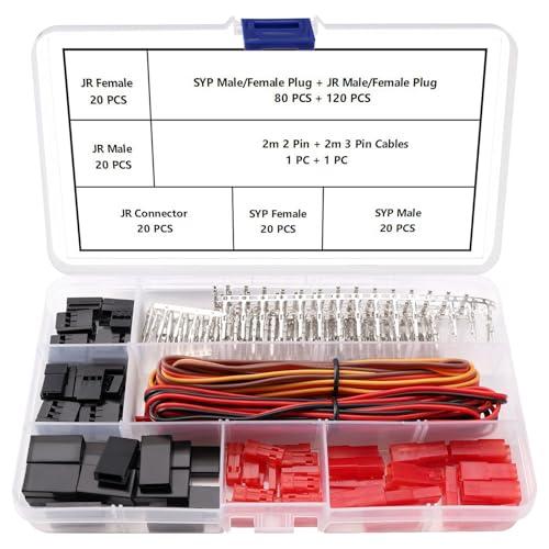 YIXISI 40 Sets 2/3 Pin SYP/JR Servo Connettore, Servo Spina Maschio Femmina Connettore Crimp Pin Cavo Kit, con 2m 22AWG 2/3 Circuiti Cavo, Compatibile con JST SYP Futaba per Hitec Spektrum RC