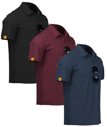 ZITY 3 Pack Polo Uomo Manica Corta Tshirt Traspirante ad Asciugatura Rapida Uomo Polo Estiva Camicia Sportiva Casual Camicia da Golf Regular Fit(XL Nero Rosso Vino Blu Scuro)