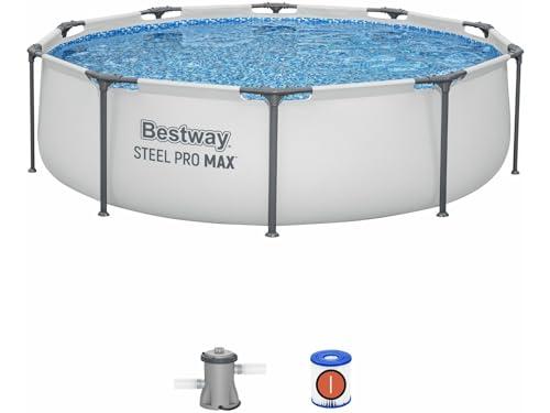 Bestway - Steel Pro MAX, piscina fuori terra, rotonda, set con pompa filtrante, diametro 305 x 76 cm, colore grigio chiaro