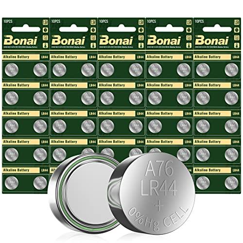 BONAI LR44 1,5V Batteria Bottone 50 pezzi AG13 Batteria Lunga Durata Alcaline Senza Mercurio (357 / 357A / L1154 / A76 / GPA76)