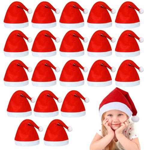 YUVATERA 20 Pezzi Cappelli di Babbo Natale,Cappello Babbo Natale Peluche per Bambino,Cappellini Tradizionali Rosso e Bianco Unisex Taglia Unica Natalizio,Accessori per Costume di Unica