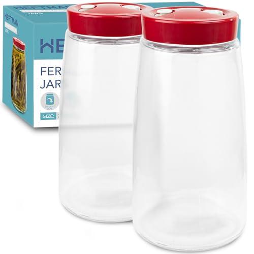 HEFTMAN Fermentazione Barattolo Vetro - Barattoli Vetro Conserve con Presa D'aria a 1 via, 2,2 Litri, Ideale per Fermentazione Sicura per Kefir, Kimchi, Crauti, Contenitore Lievito Madre (2 Pezzi)