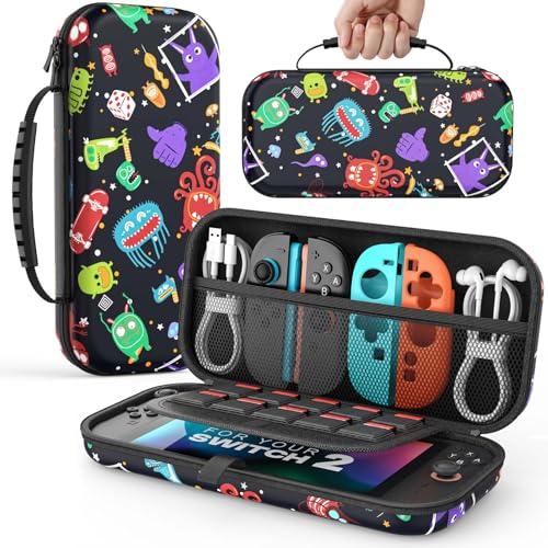 MoKo Custodia per Nintendo Switch 2 2025, Custodia da Viaggio Rigida Protettiva Portatile per Switch 2 Console Accessori, custodia sottile Cover con 10 Slot per Cartucce e Tasche, Mostri