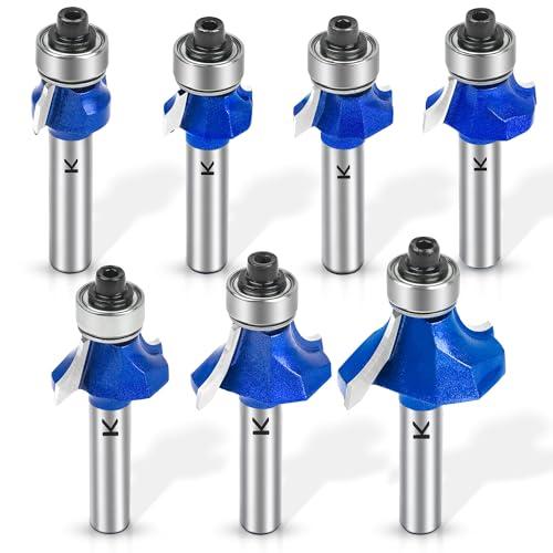 NICAVKIT Set di 7 Frese per Legno fusto da 8 mm, frese rotonde standard, raggio 2-3-4-5-6-8-10 mm in metallo duro, per la lavorazione del legno