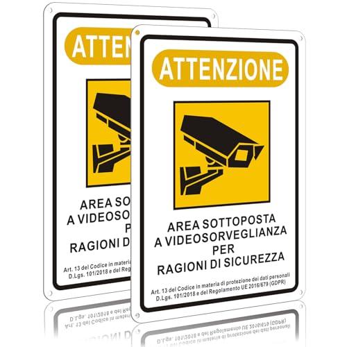 2pz Cartello area videosorvegliata Alluminio |Cartelli videosorveglianza per locali e proprietà privata (Metallo Cartelli Area Videosorvegliata 18x25 cm) piccolo