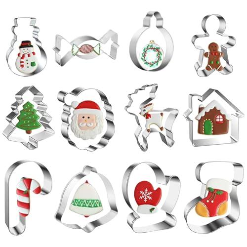 Formine Biscotti Natale Set 12 Pezzi, Formine Biscotti Stampi Biscotti Natale Tagliabiscotti Natalizi in Acciaio Inossidabile per Decorazioni in Fondente, Decorazioni di Dolci di Pasticceria