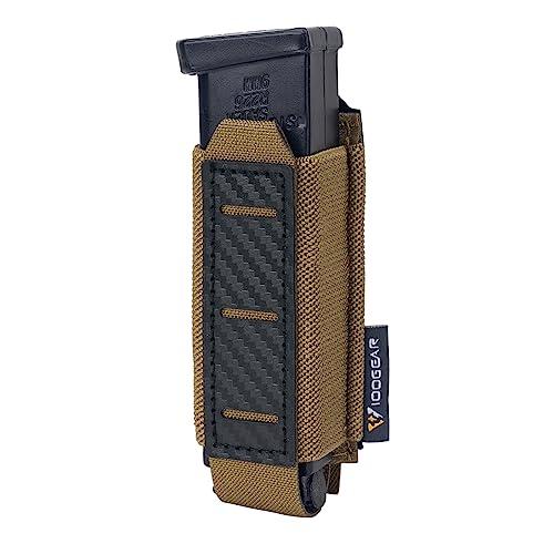 IDOGEAR Custodia per caricatore di pistola Sacchetti porta caricatori da 9 mm MOLLE con struttura in fibra di carbonio con piastra in PP Porta caricatori singoli (Coyote Brown)