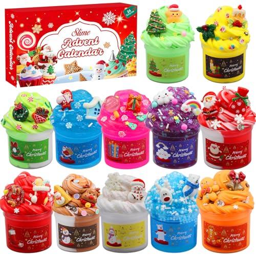Dazhtu Kit Slime per Bambini Calendario dell'Avvento 2025, 24 Giorni Kit con Butter Slime e Accessori, Fluffy Slime Set,Super Elastico&Non Appiccicoso,Regalo Sorpresa di Natale per Ragazzi e Ragazze