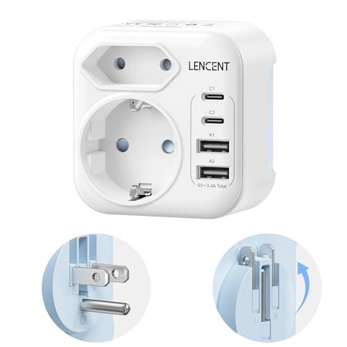 LENCENT Adattatore Presa Americana, Adattatore Spina Tipo B USA Germania, Presa da Viaggio Pieghevole con 2 Porte USB-C & 2 USB-A, Adattatori Prese EU a USA per Americana, Messico, Canada, Thailandia