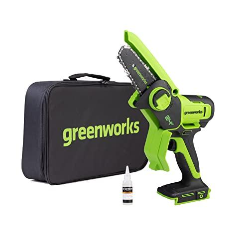 Greenworks 24V Mini Motosega a Batteria per Potatura, 4 Pollici Sega a Batteria per Potatura, 10cm Auto-Lubrificante Motosega Elettrica per cortile Il Taglio Del Legno Giardini-G24MCS10