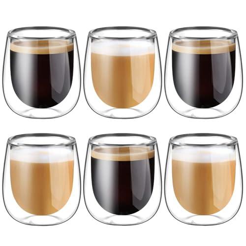 glastal 6 * 100ml (4oz) Tazza Caffè Doppio Vetro Borosilicato,Bicchieri da Espresso a Doppia Parete Trasparente,Tazzine Vetro Doppio per Tè, Caffè