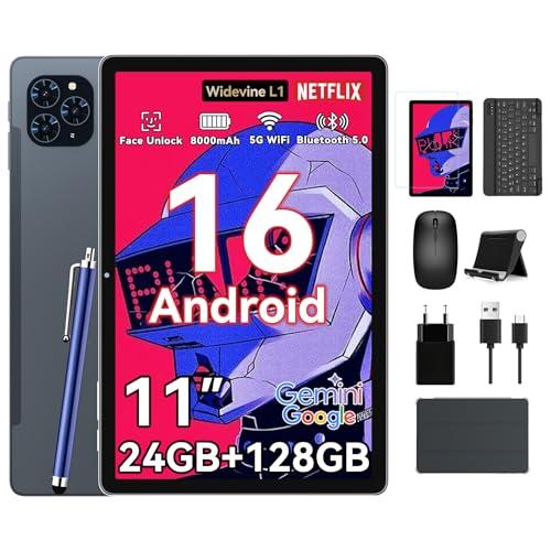 KINGRID T90 Tablet Android 16, 24 GB RAM + 128 GB ROM(2TB), 11 Pollici Tablets con Tastiera e Mouse, 5G WiFi, 8000 mAh, Widevine L1, Doppia Fotocamera, Face ID, GPS, Custodia
