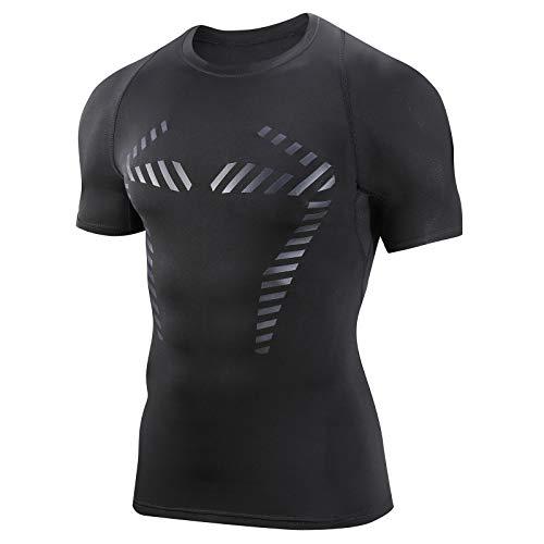 AMZSPORT Maglia Compressione Uomo Magliette a Maniche Corte Maglietta Palestra Running T-Shirt Sports Traspirante,Nero M