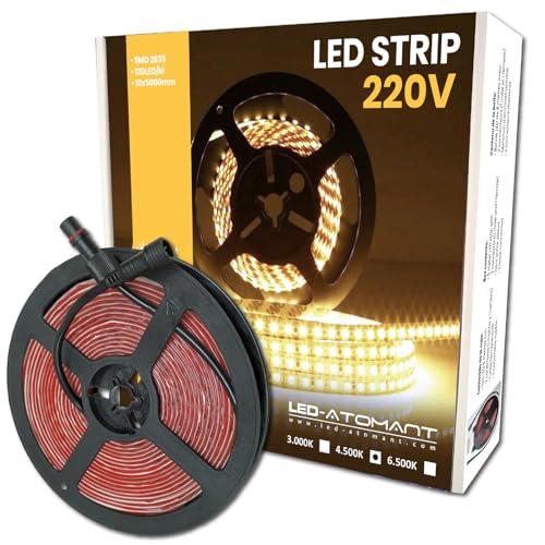 LED ATOMANT Rotolo da 10 metri di Striscia LED Diretta a 220V, 12W/m, Colore Bianco Neutro (4500K), Impermeabile (IP65), Taglio ogni 10cm