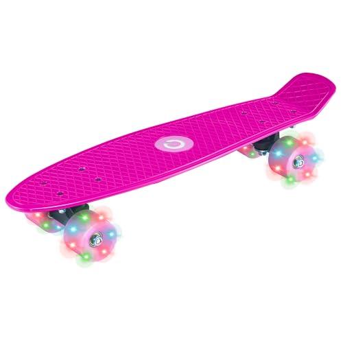 EVO Penny Board illuminato, skateboard per principianti o professionisti, con ruote illuminate per bambini e adolescenti, tavola completa Mini Cruiser, adatto a tutti i 3 anni in su, colore: rosa