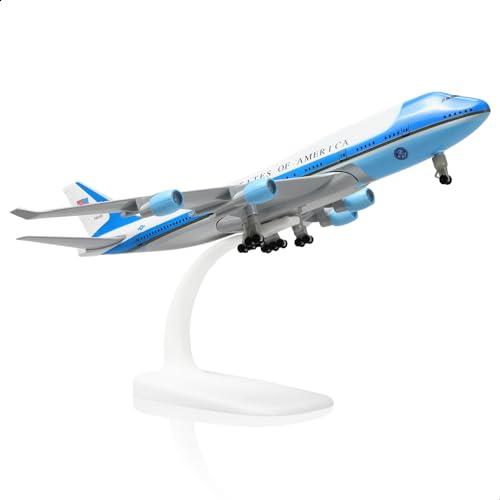 QIYUMOKE Air Force One 1/300 - Modellino di aereo in metallo Die-Cast con supporto per Boeing747 VC-25A in lega (8,3 pollici), regalo per appassionati di aviazione, collezione di display desktop