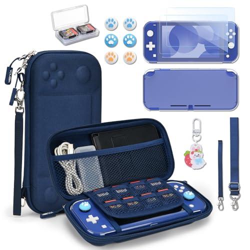 Younik Custodia Switch Lite, Bundle di Accessori Switch Lite 14 in 1, Custodia Protettiva Trasparente, Custodia per Carte di Gioco, 2 Proteggi Schermo, 6 Grip per il Pollice, Ciondolo, Blu