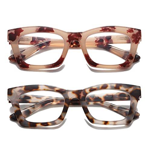 Hubeye Occhiali da lettura da Donna Retrò alla Moda con la Cerniera a molla Occhiali Anti Luce Blu (Leopardo Rosa+Leopardo Grigio Chiaro, 1.50)