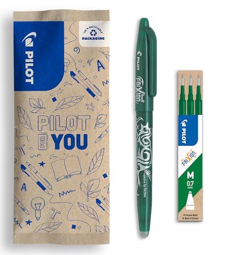 PILOT - Set di 1 FriXion Ball 07 + 1 set di 3 Ricariche - Penna a Inchiostro termico Cancellabile - Penna roller Ricaricabile - Verde - Punta Media