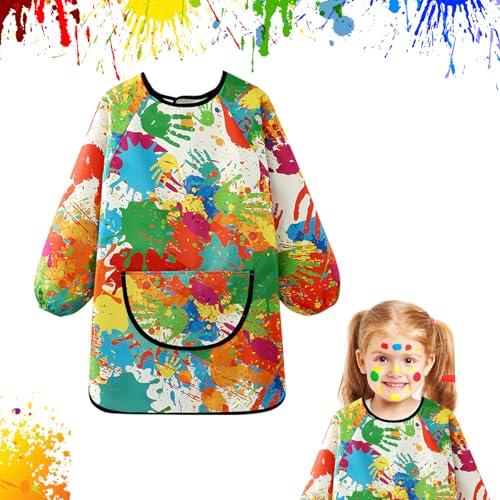 Puasok Grembiule Pittura Bambini 3 a 5 Anni, Grembiule Asilo Bambino Grembiule Pittura Impermeabile con Maniche e Tasca Grande per Scuola Pittura Cucina