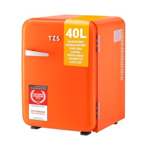 TZS First Austria - Mini Frigorifero Retrò 40L silenzioso - Piccolo Minifrigo design vintage con luce interna e 2 scomparti porta - Minibar per campeggio, ufficio, camera da letto e hotel - aranc