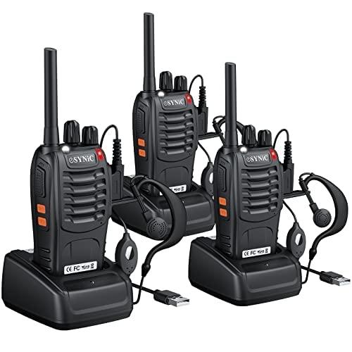 ESYNiC 3PZ Walkie Talkie Ricaricabile VOX Radio Walkie-Talkie Professionali 16 Canali CTCSS/DCS Lunga Distanza Walky Talky Portatile con Base per USB Caricabatterie e Auricolari