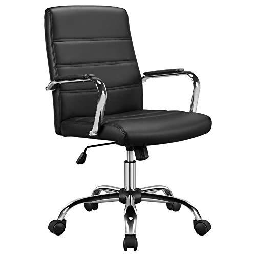 Yaheetech Sedia/Poltroncina Ufficio Scrivania Ergonomica Ecopelle Altezza Regolabile Girevole a Rotelle Reclinabile per Computer Imbottita con Braccioli Portata 130 kg Nera