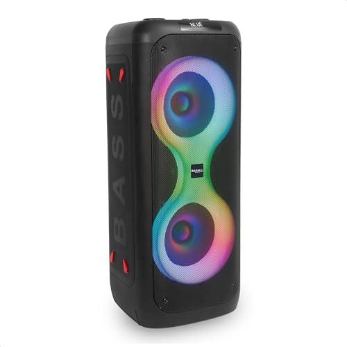 Ibiza - COLUMBA700 - Potente altoparlante karaoke Bluetooth con LED, TWS, USB-C, priorità microfono - 2 ingressi microfono, registrazione, effetti luminosi - USB, MicroSD - Nero
